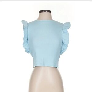 Zara Light Blue Ruffle Sleeve Women's Top